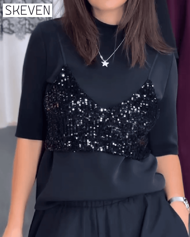 Trendy Short-Sleeved Patchwork Top