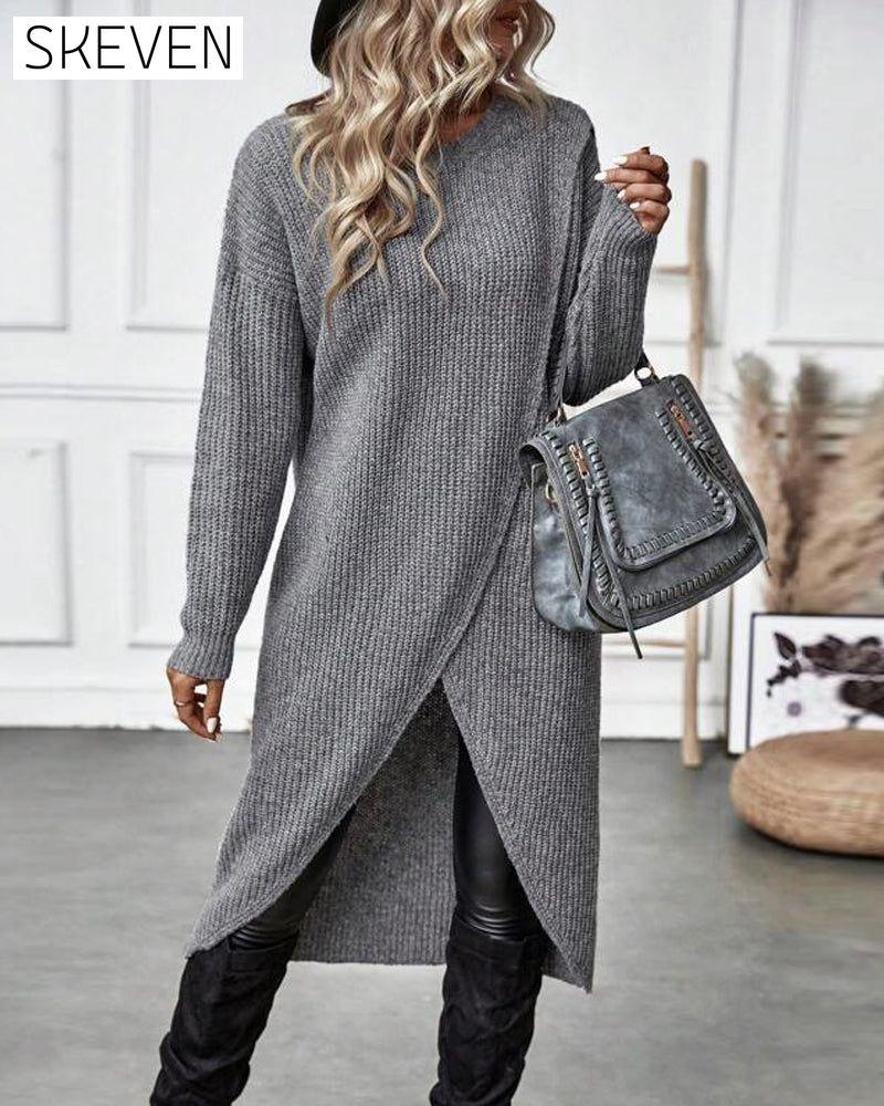 Strickkleid in Unifarbe mit unregelmäßigem Saum