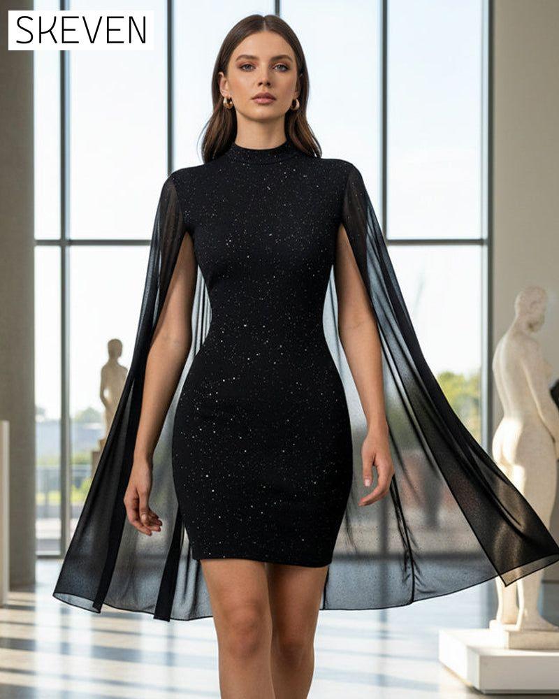 Elegantes Chiffon-Cape-Bodycon-Kleid