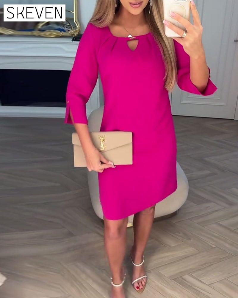 Elegant Solid Color Hollow Straight Dress