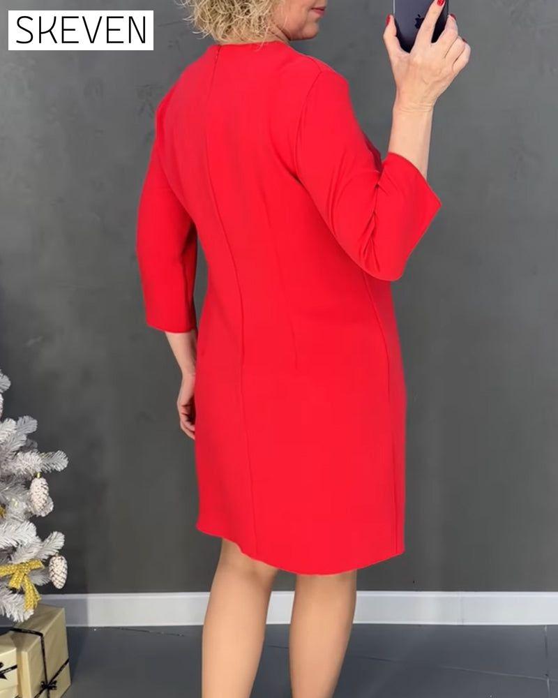 Elegantes, einfarbiges Kleid mit Rundhalsausschnitt