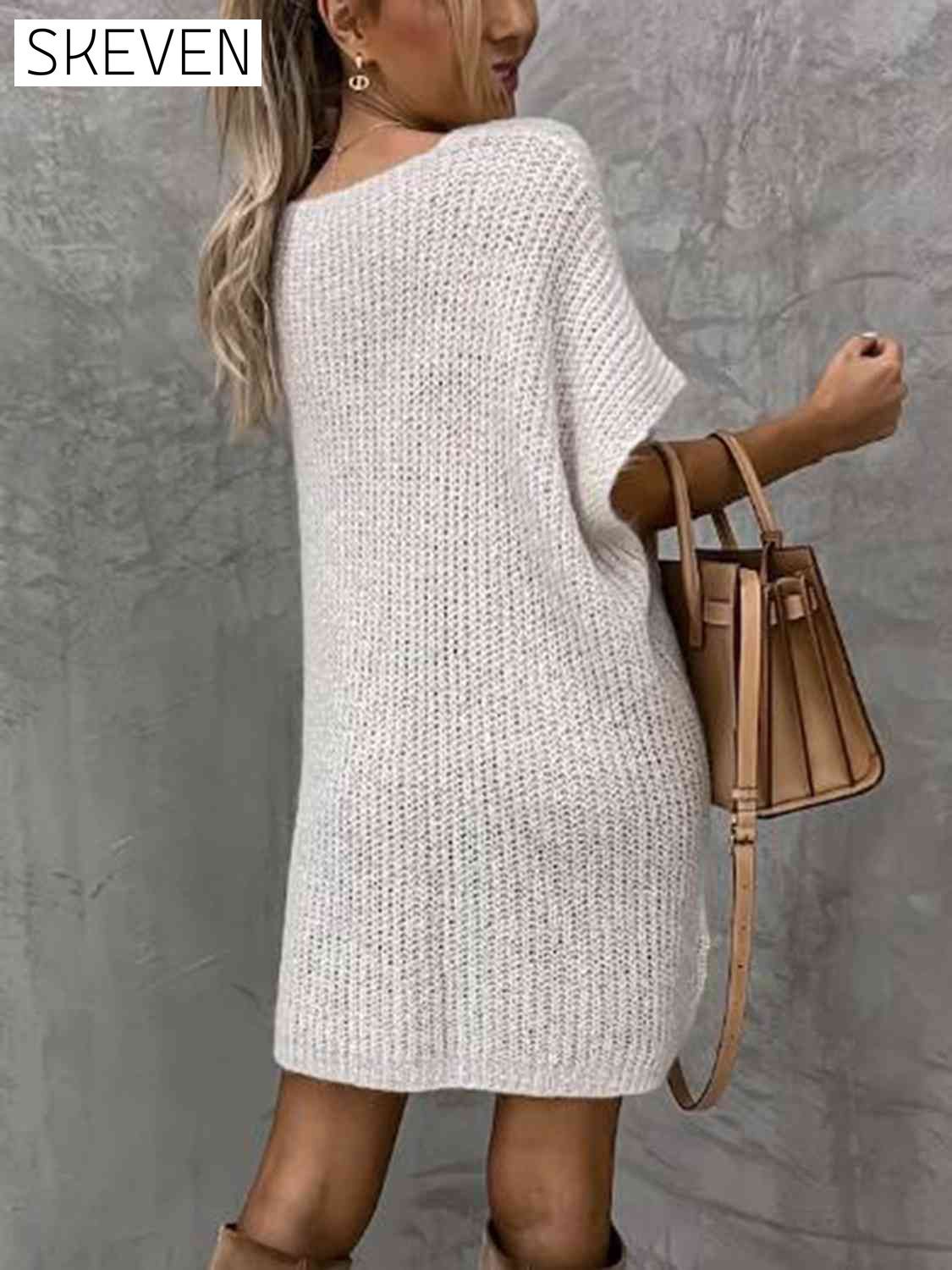 Short Sleeve Sweater Dress with Pockets A@Y@M clothes Ship From Overseas