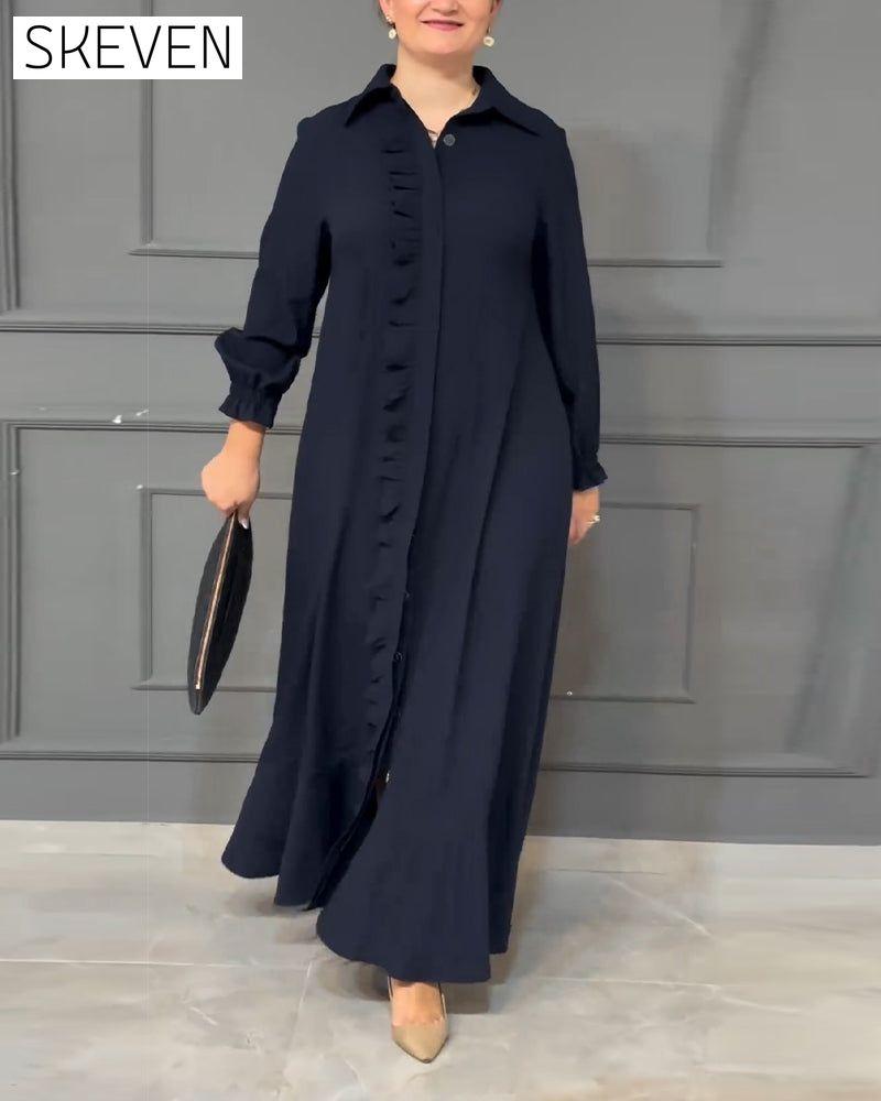 Balloon sleeve button ruffle shirt dress 2024 f/w casual dresses