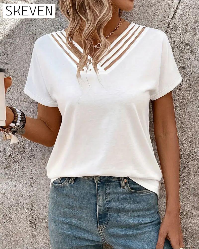 Versatile Crossover V-Neck Short Sleeve T-Shirt