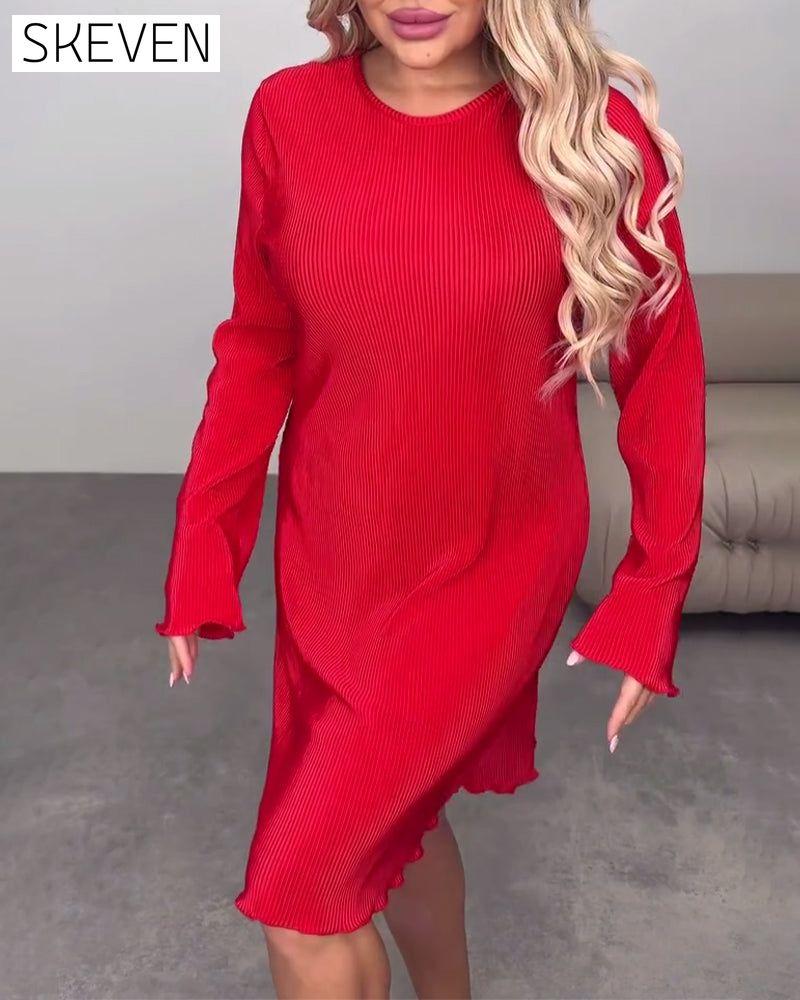 Casual Solid Color Knee-Length Dress