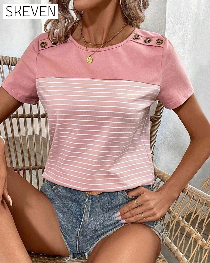 T-shirt à rayures contrastées à manches courtes