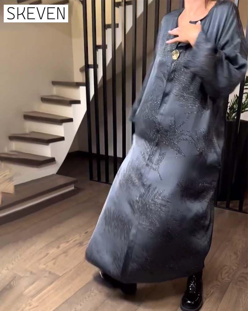 Long Sleeve Printed Straight Dress