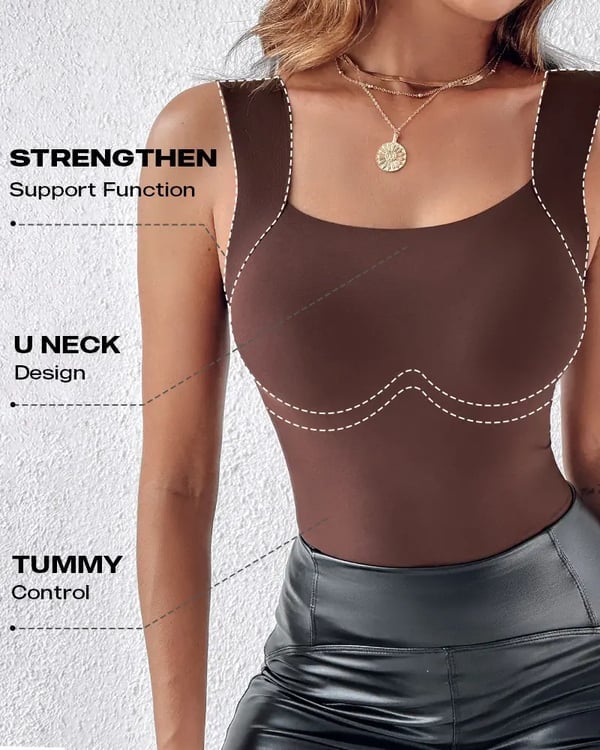 🔥Last Day Special Price ￡8.99!!💐Women's U Neck Camisole High Strechy Seamless Built-in Bra Padded Tank Tops