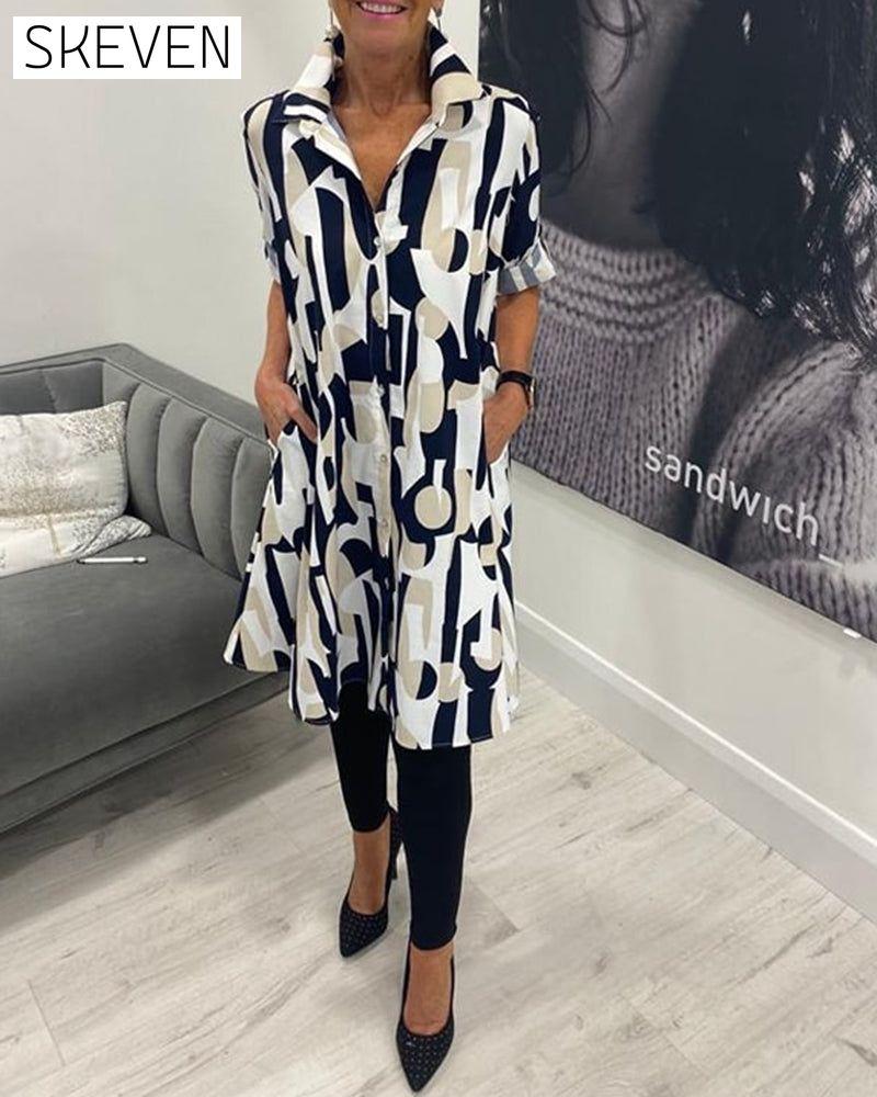 Lapel button print shirt 2023 f/w 202466 blouses & shirts spring