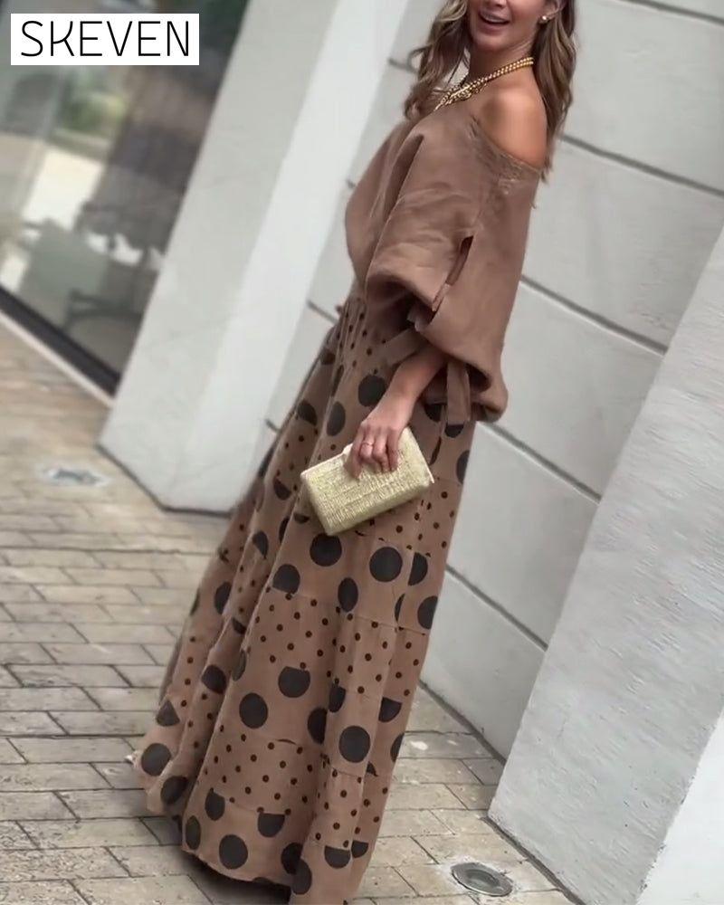 Polka dot print one-shoulder two-piece suit 202466 spring summer two-piece sets