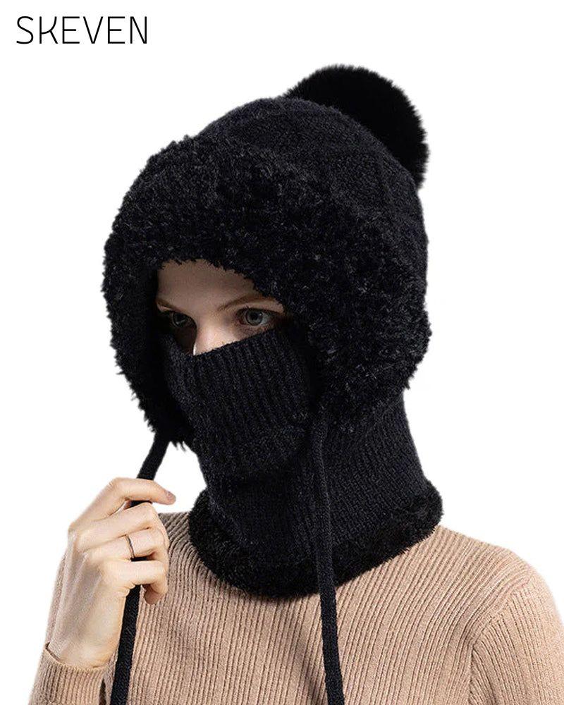 🔥Stylische, dicke Strickmütze für den Winter – mit warmem Gesichtsschutz und Schal🧣