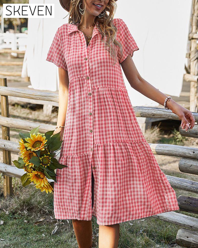 robe chemise décontractée à carreaux