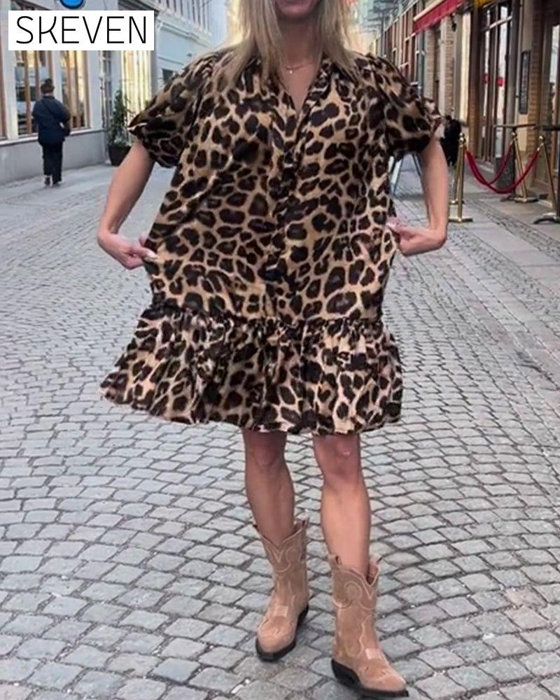Leopardenkleid mit Puffärmeln