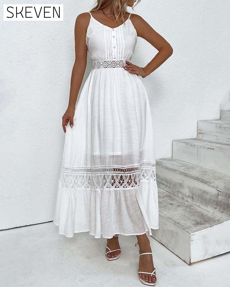 Elegantes, einfarbiges Spitzenkleid mit Trägern