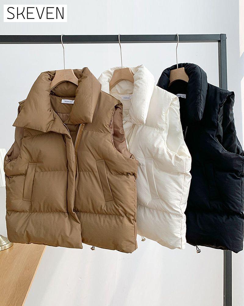 Einfache, einfarbige, ärmellose Steppjacke mit Reißverschlusstasche