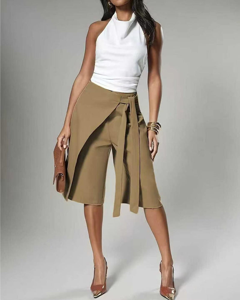 Wrap Tie Wide Leg Midi Pant