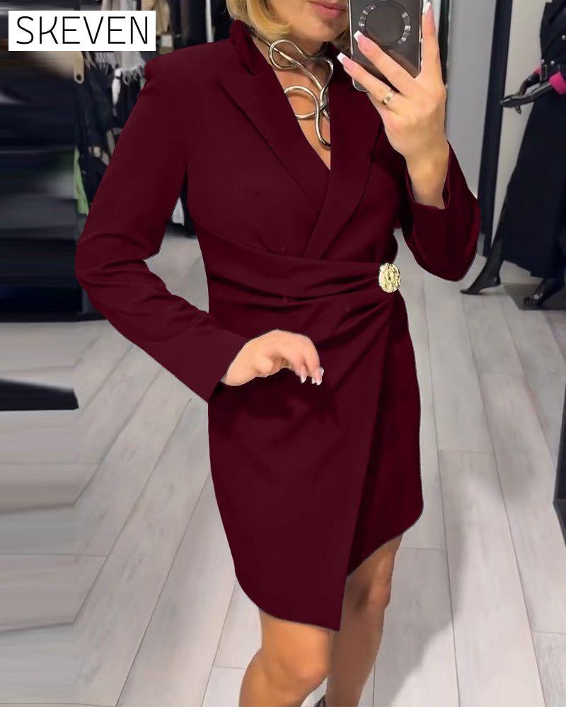 Einfarbiger Anzug mit Kragen, modisches Kleid