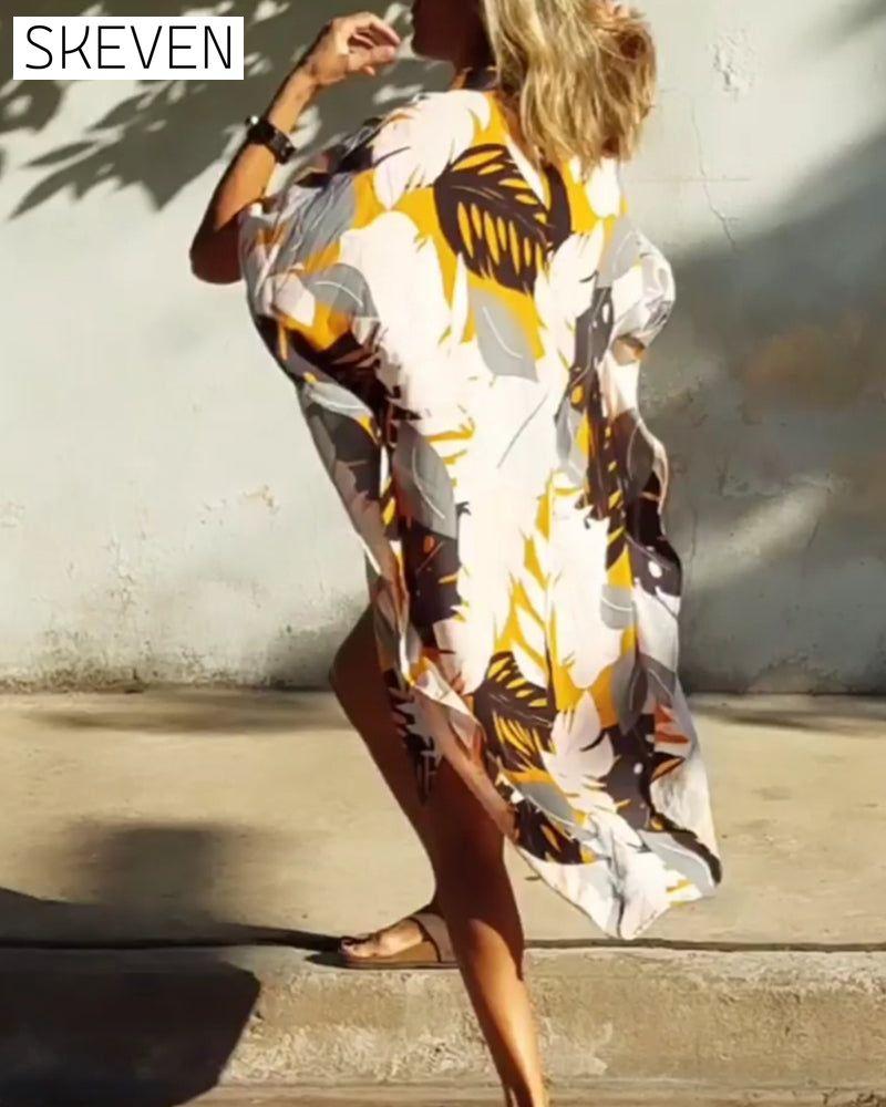 Pocket maple leaf print dress