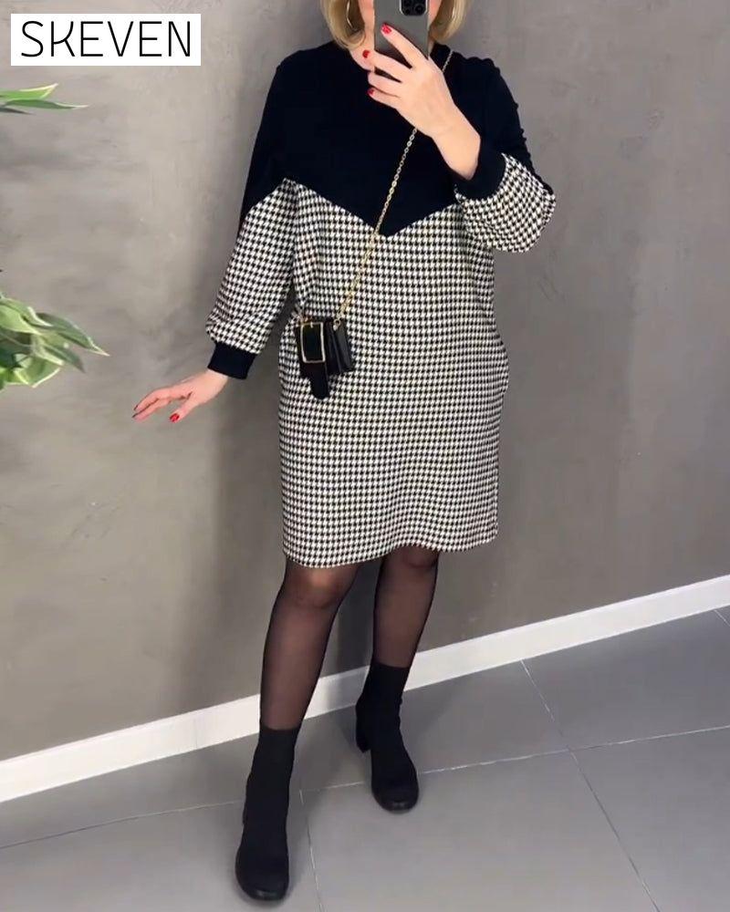Schickes Color-Block-Kleid mit Karomuster
