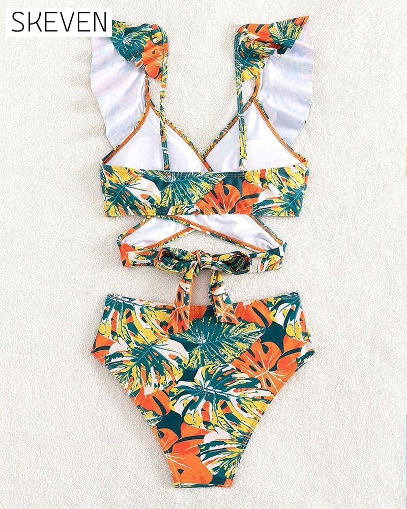 Ruffled backless bikini swimsuit