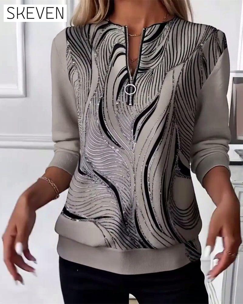 Lässiges Sweatshirt mit Print und Reißverschluss
