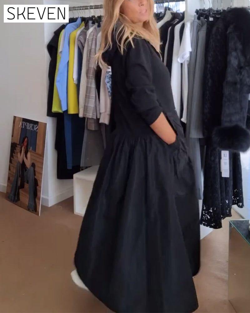 Robe décontractée à capuche zippée et poches patchwork