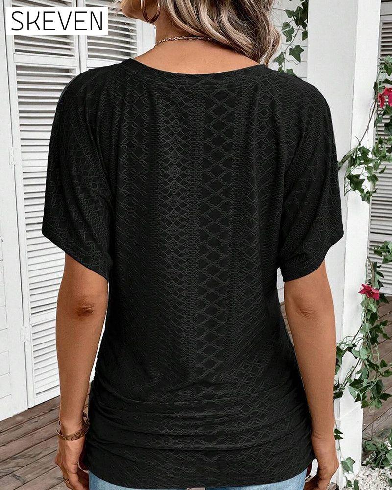 V-Neck Solid Color Casual T-Shirt