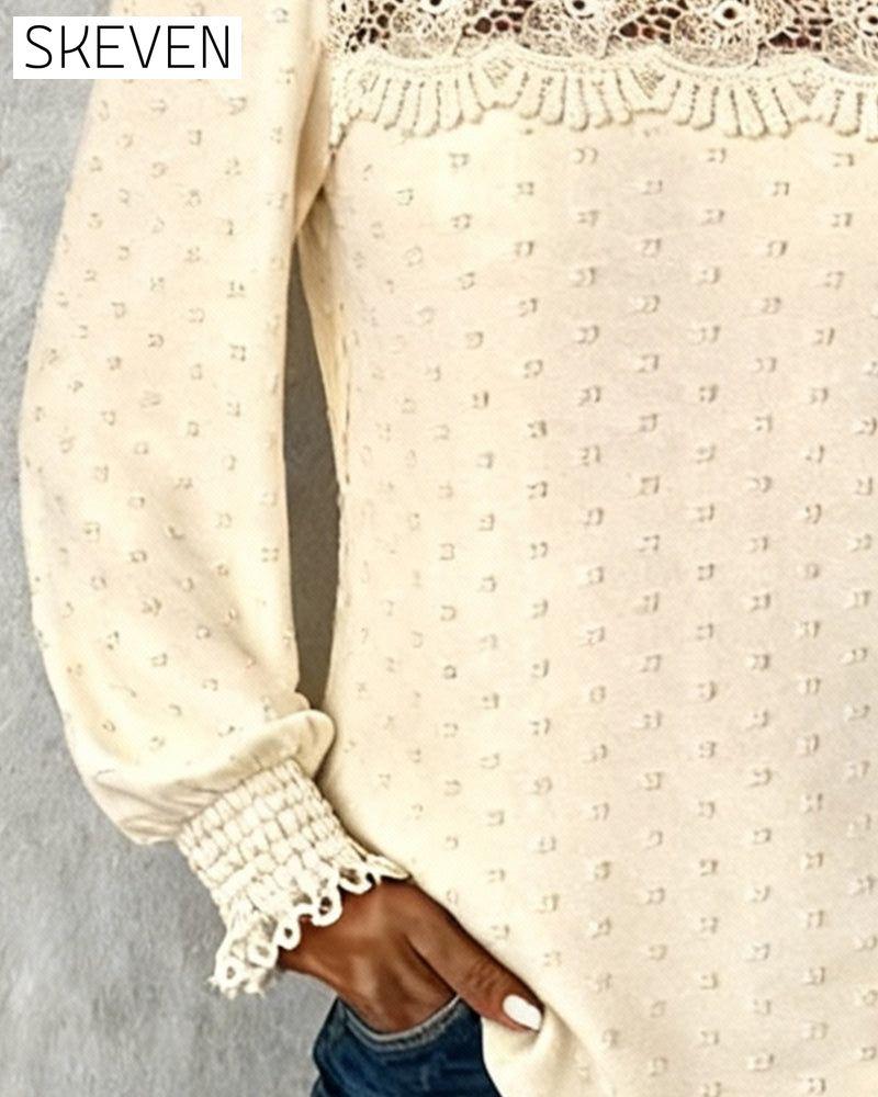 Jacquard Lace Patchwork Round Neck Top