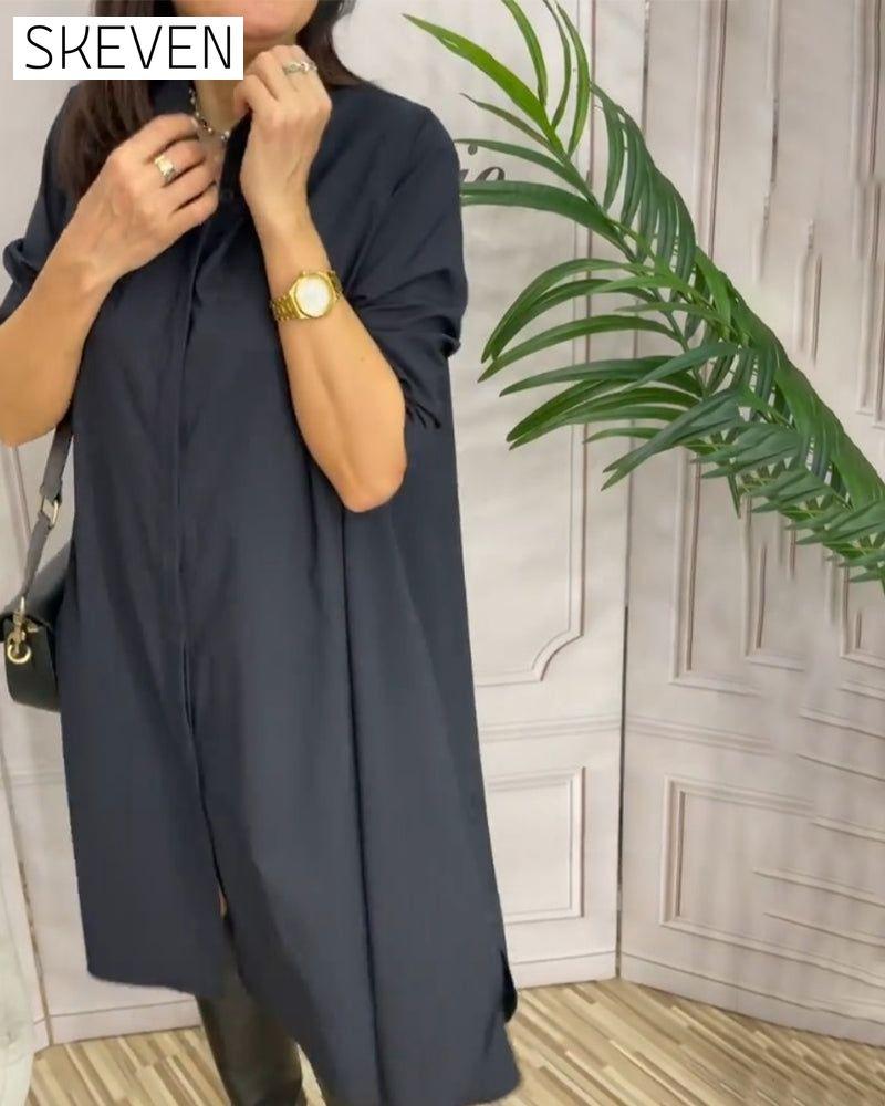 Solid color lapel casual dress