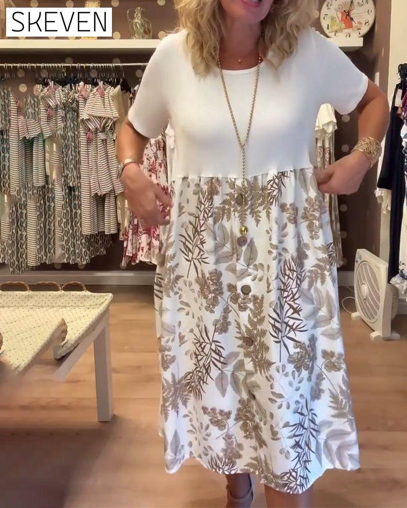 Casual Temperament Printed Round Neck Dress