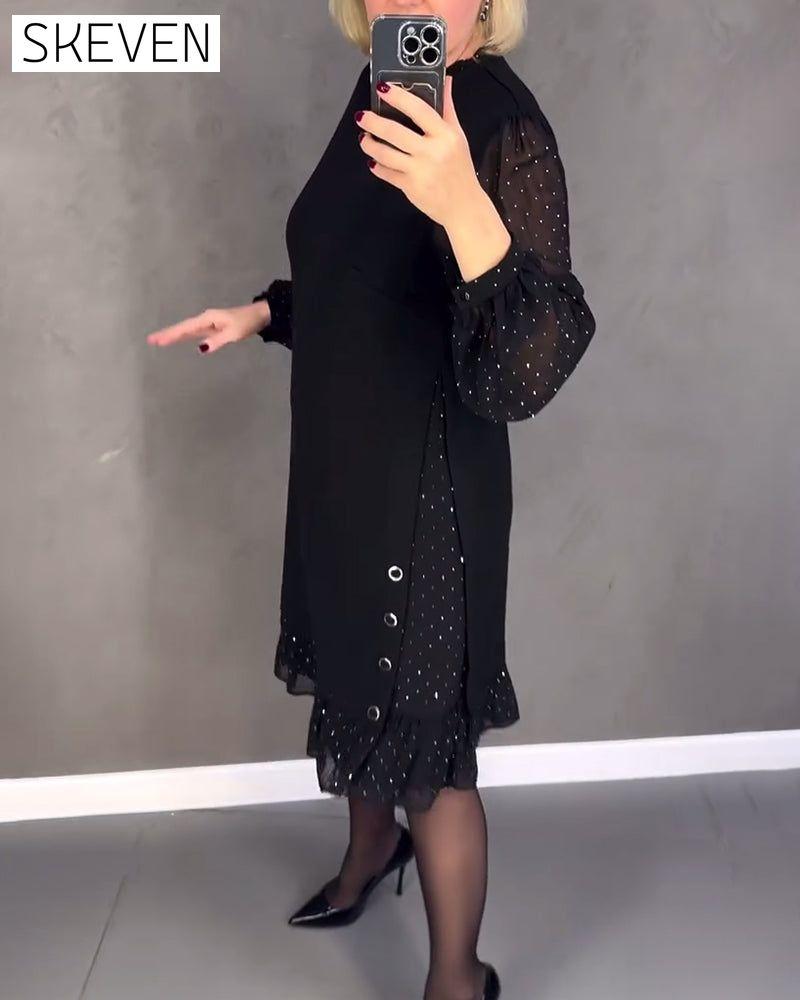 Langärmeliges Kleid mit Polka-Dots