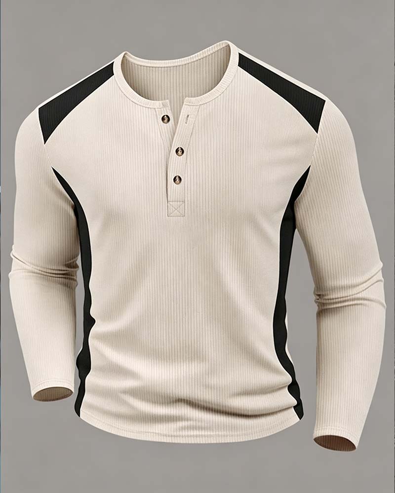 Two-Tone Crewneck Buttoned Top