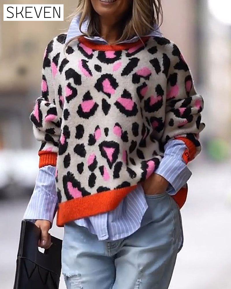 Long sleeve sweater with leopard print Leopard 2023 f/w 23BF clothes discount spring Sweaters sweaters & cardigans Tops/Blouses