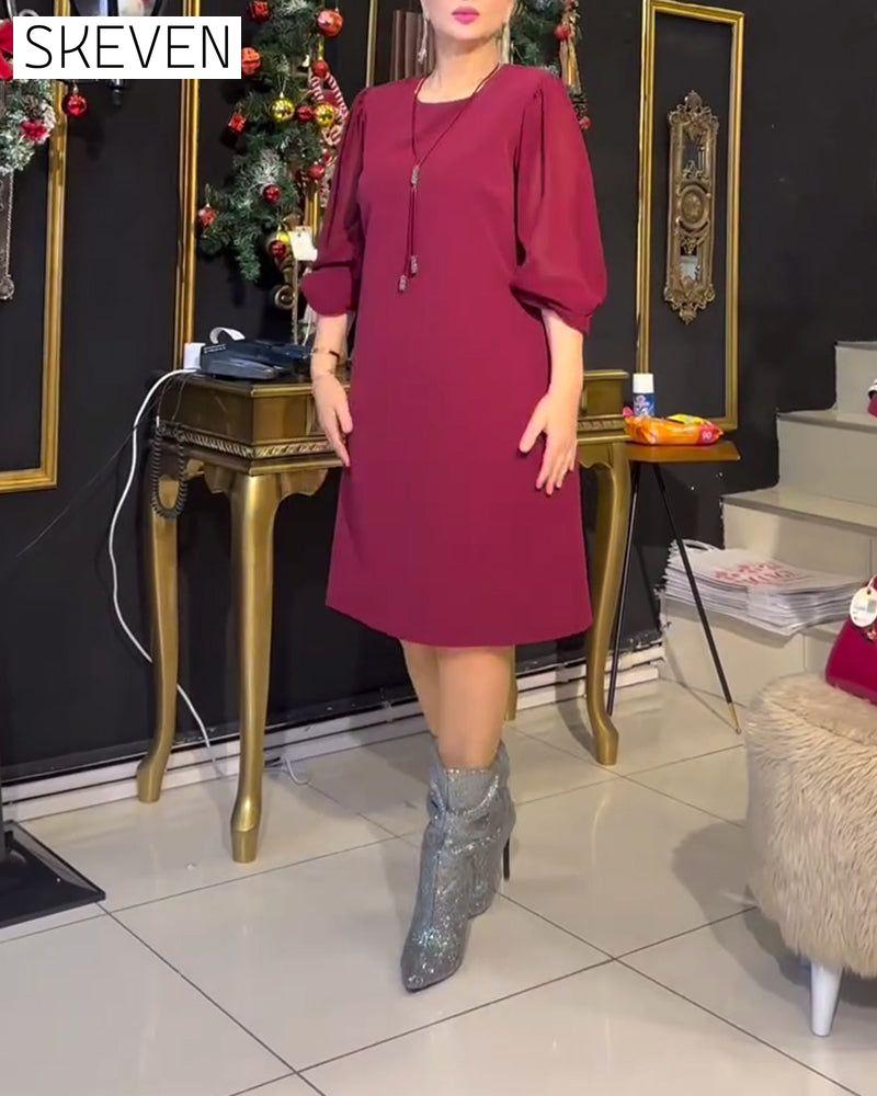 Casual Solid Color Long Sleeve Straight Dress