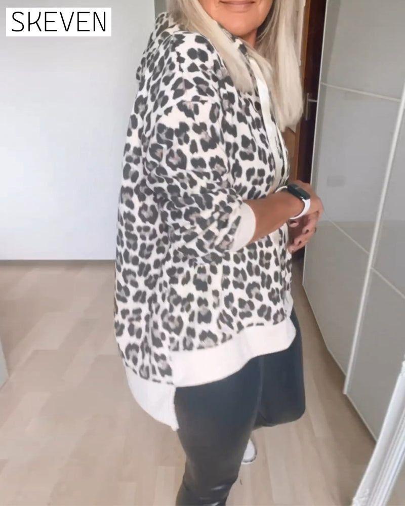 Leopard Hoodie with Drawstrings 2023 f/w 23BF cardigans Clothes discount hoodies & sweatshirts spring Tops/Blouses