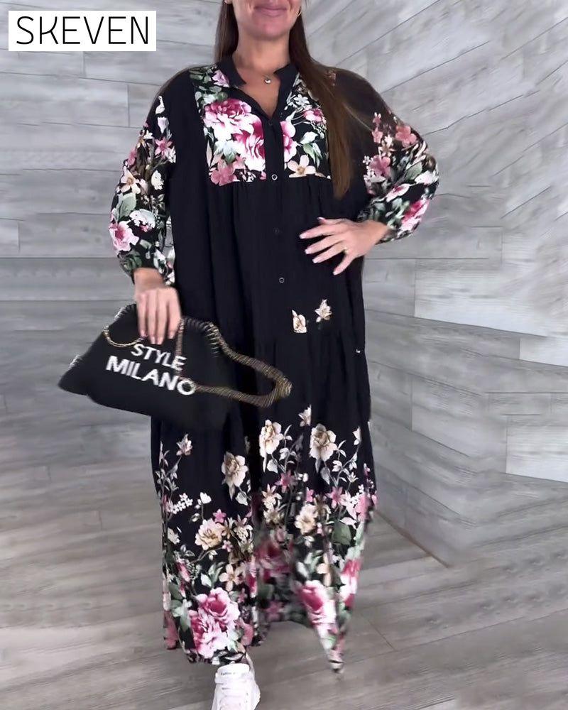 Floral Print Casual Lantern Sleeve Dress