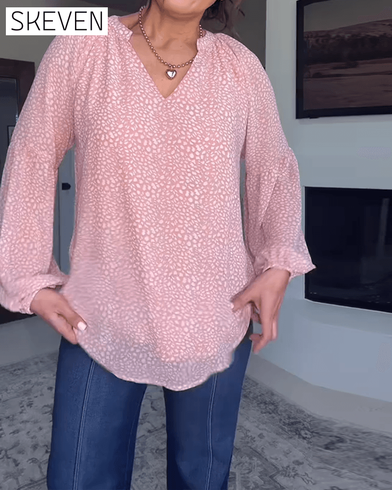 Langarmbluse mit Print und Laternenärmeln