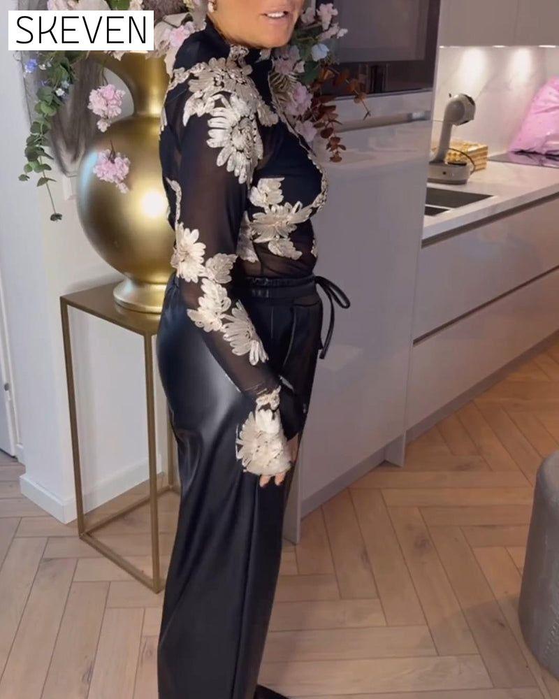 Trumpet Sleeve Fashion Floral Blouse