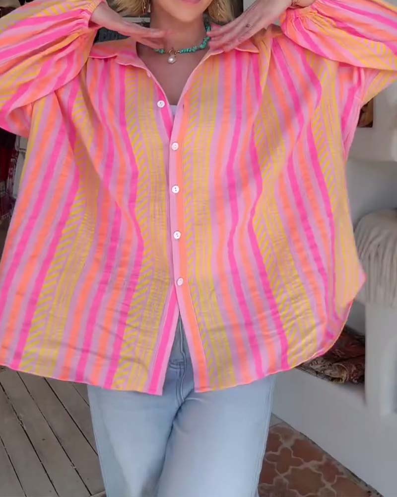 Color-Block Striped Loose Blouse