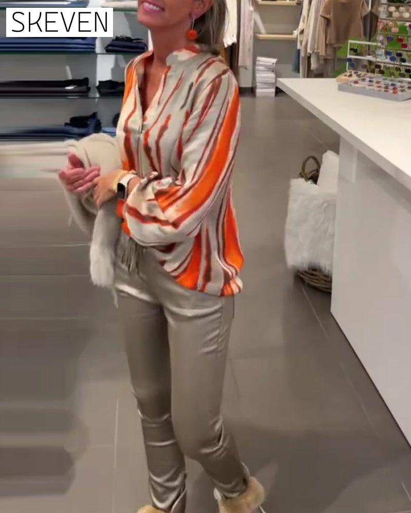 Long sleeve striped print blouse