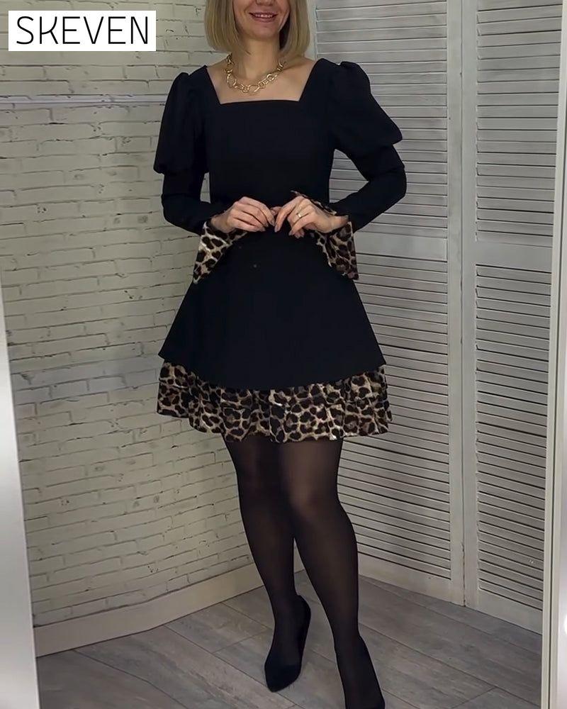 Elegantes Leopardenkleid mit Puffärmeln