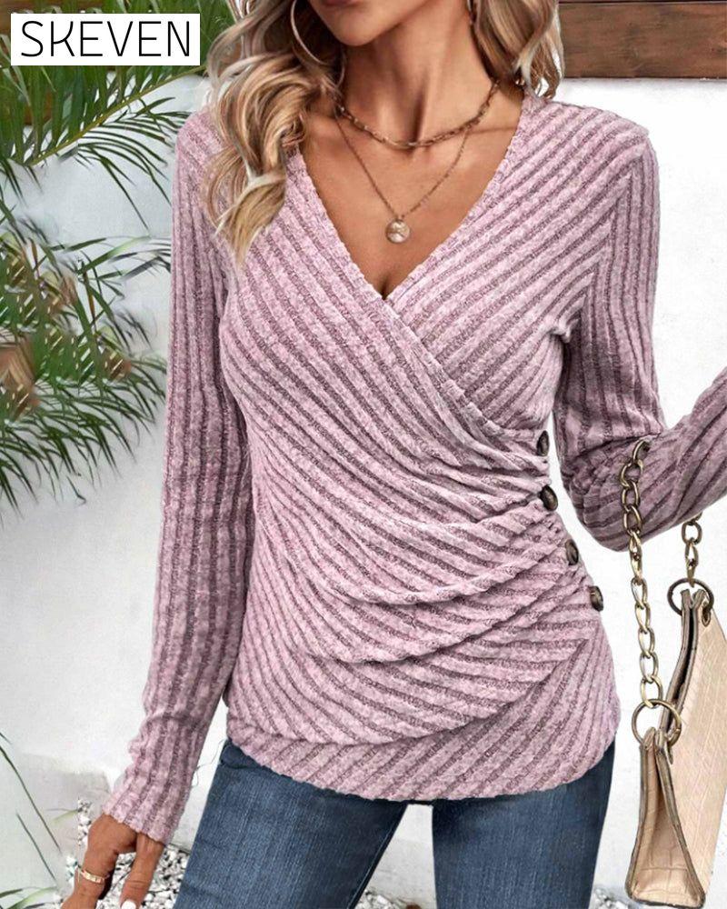V-neck long-sleeved top