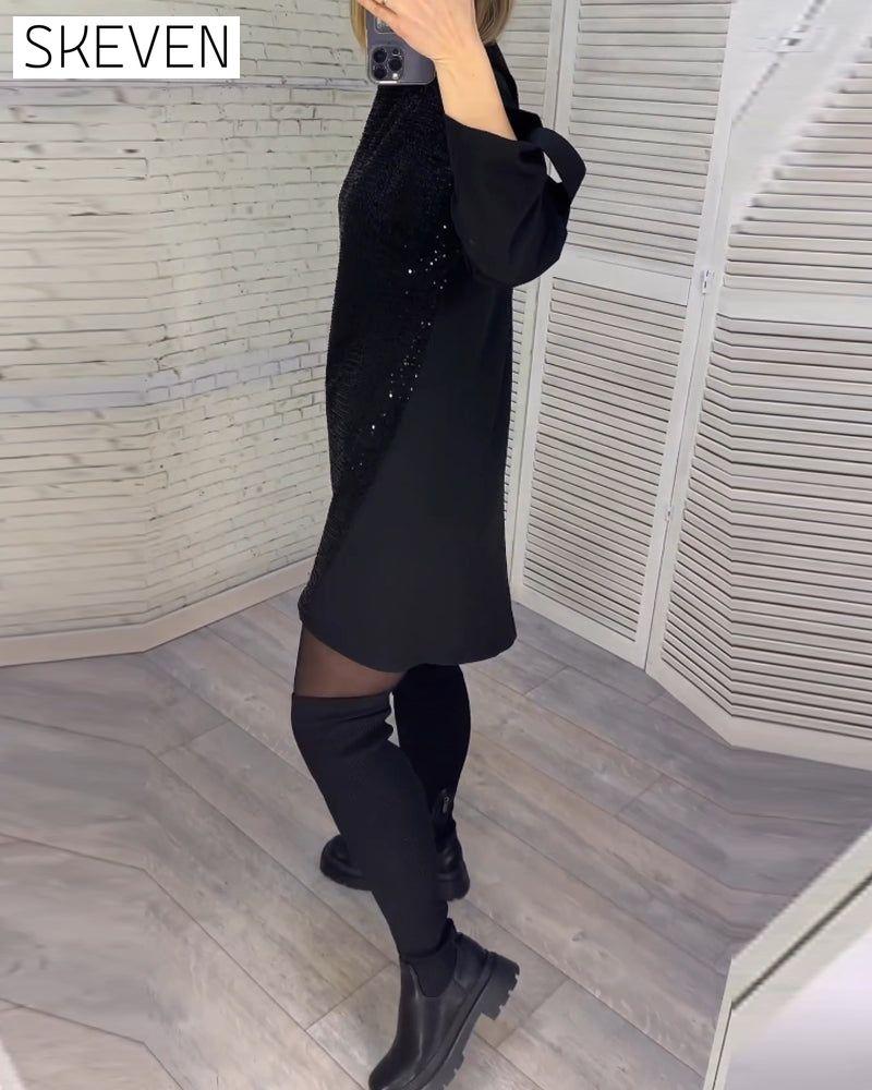 Sequin ruched sleeve dress