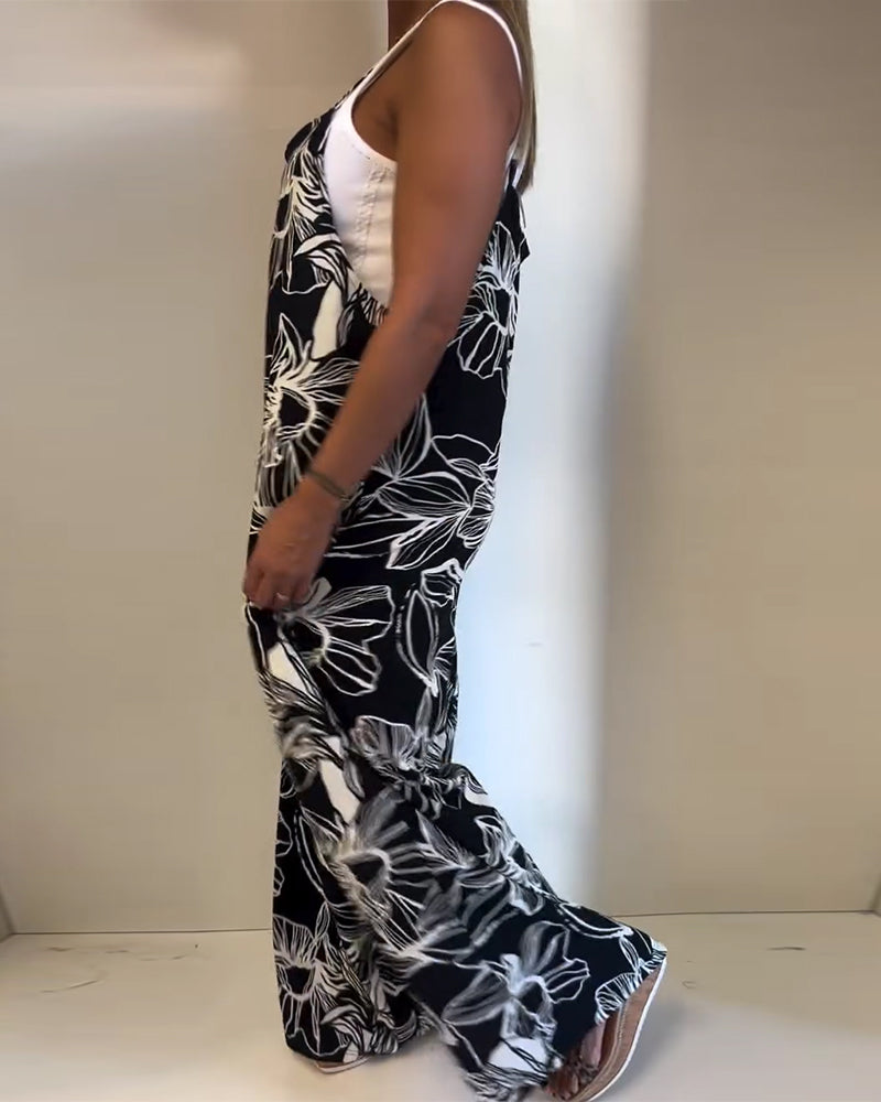 Printed Strapless Wide-Leg Jumpsuit