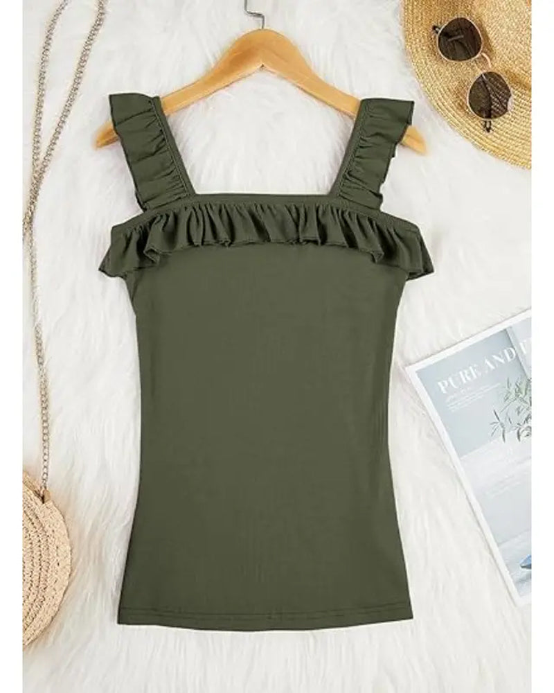 Ruffle Trim Ribbed Cami Top