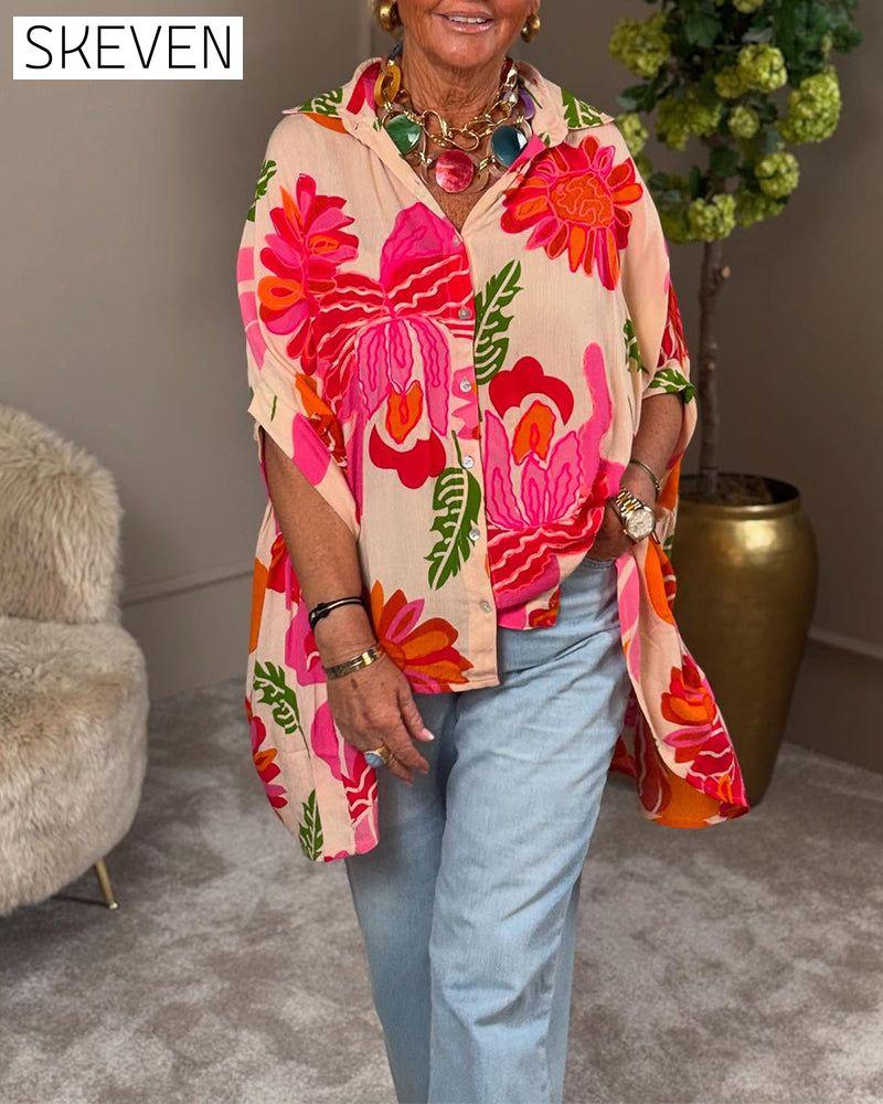Lapel Floral Asymmetric Blouse