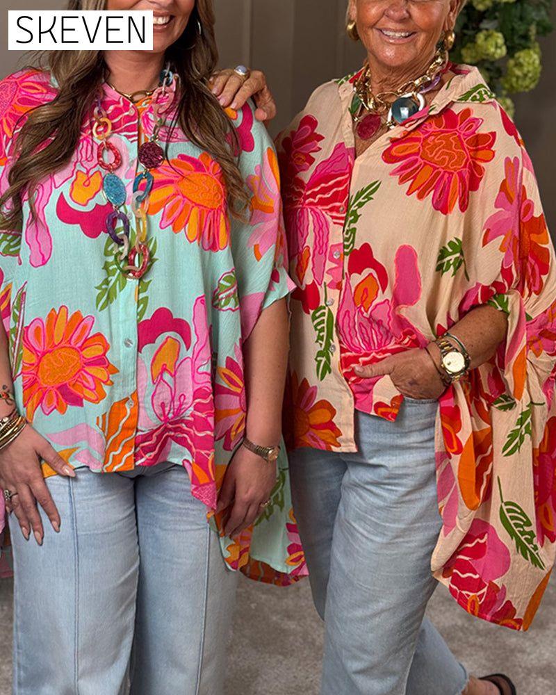 Lapel Floral Asymmetric Blouse