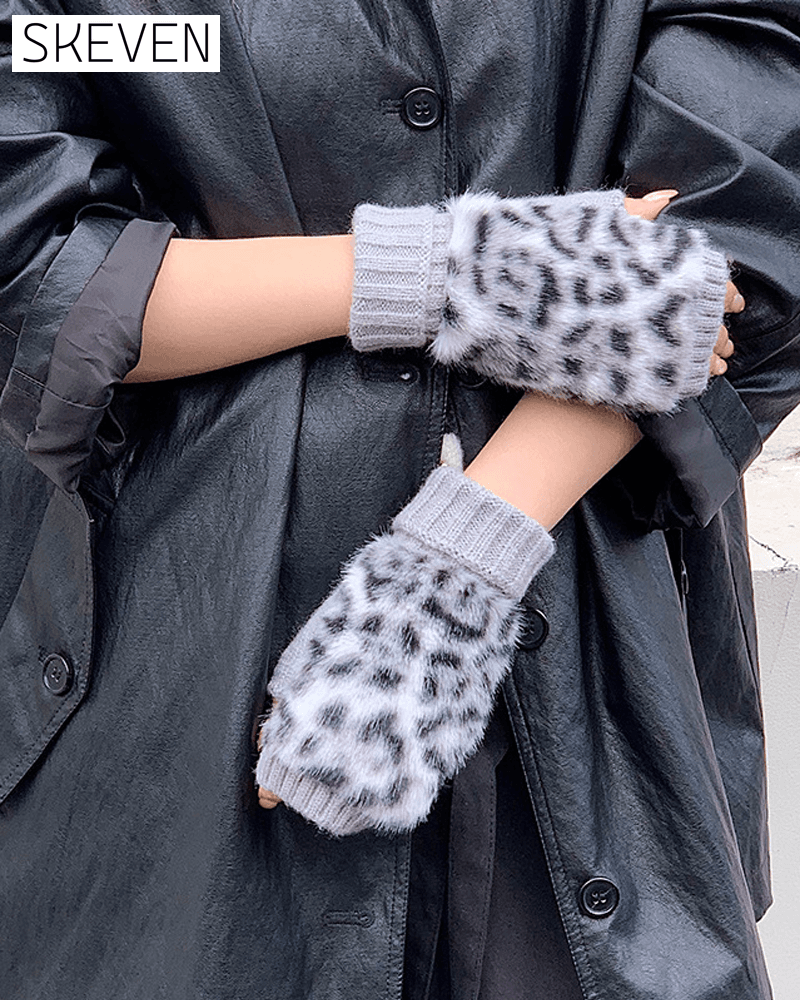 Leopard Print Fur Gloves