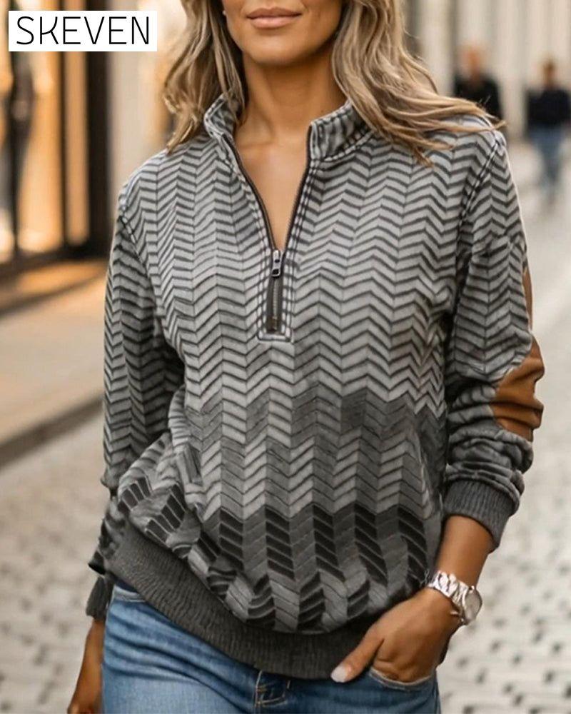 Sweatshirt mit geometrischem Halbreißverschlusskragen