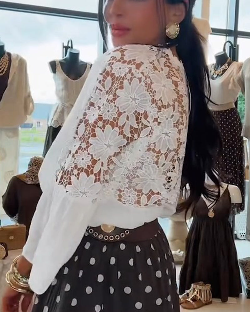 Cut-Out Lace Flare Sleeve Blouse